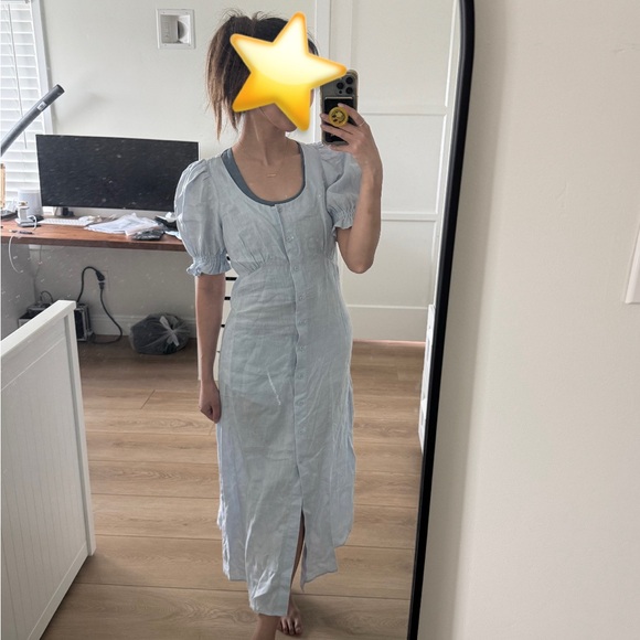 & Other Stories Blue Button Up Midi Dress Baby shower Wedding Guest 100% Linen - Picture 6 of 6